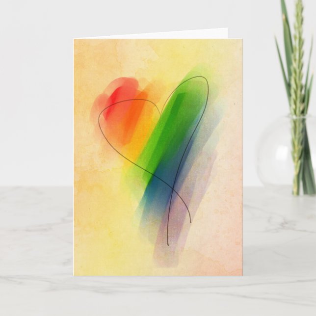 Cartão Watercolor Rainbow Heart (Frente)