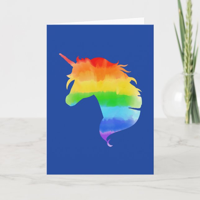 Cartão Watercolor Rainbow Unicorn (Frente)