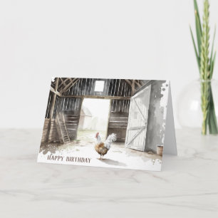 Cartão Watercolor Rooster Para Aniversário