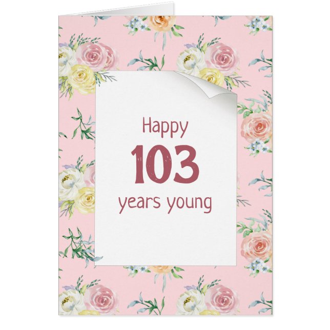 Cartão Watercolor Rosa 103rd Birthday Card (Frente)