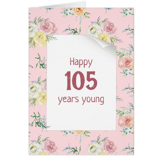 Cartão Watercolor Rosa 105th Birthday Card (Frente)