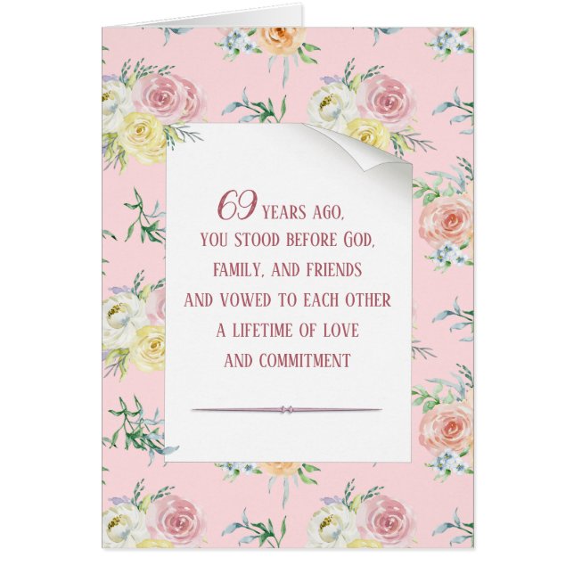 Cartão Watercolor Rosa 69.o Aniversário (Frente)
