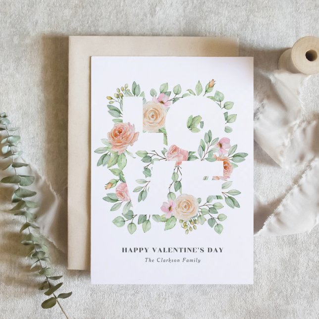Cartão Watercolor Roses and Greenery Valentine's Day (Criador carregado)