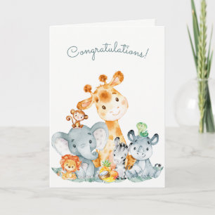 Cartão Watercolor Safari Jungle Animals Congratulations