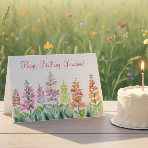 Cartão Watercolor Snapdragons Aniversário Vovó