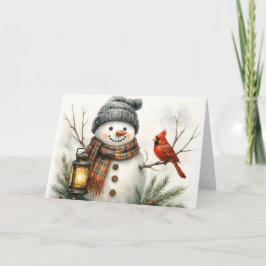 Cartão Watercolor Snowman Christmas Card – Lantern & Card