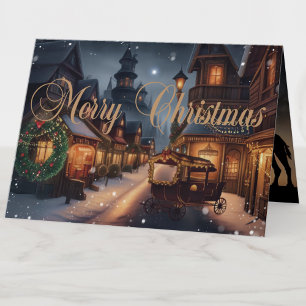 Cartão Watercolor Snowy Christmas Town Holiday Foto