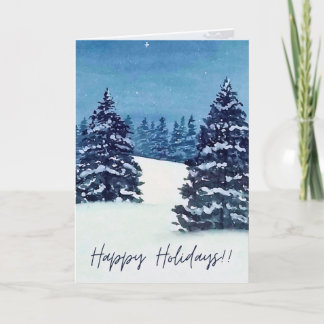 Cartão Watercolor snowy trees, Folded Holiday Card