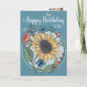 Cartão Watercolor Sunflower Birday Card