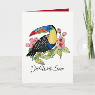 Cartão Watercolor Toucan Bird With Flowers