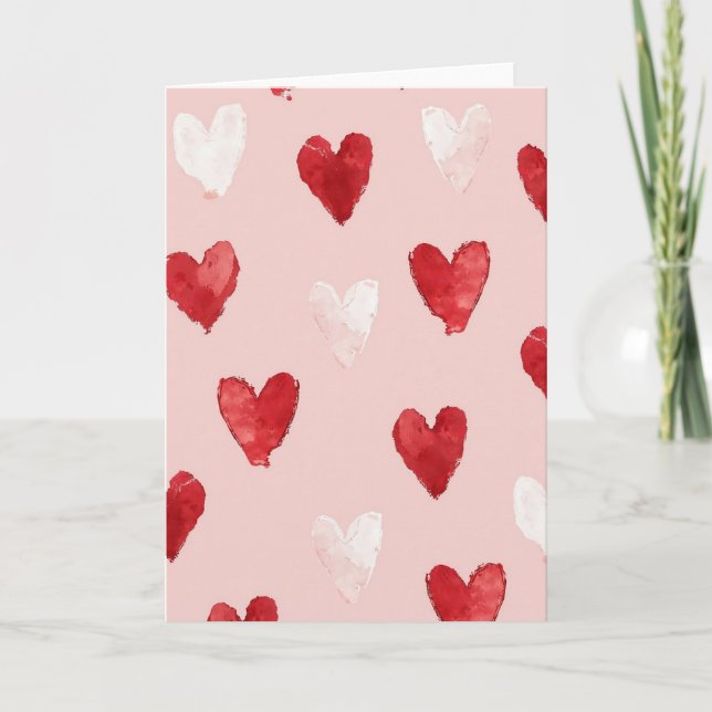Cartão Watercolor Valentine Hearts Card (Frente)
