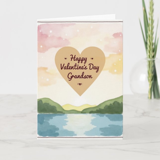 Cartão Watercolor Valentines Day Grandson Card (Frente)