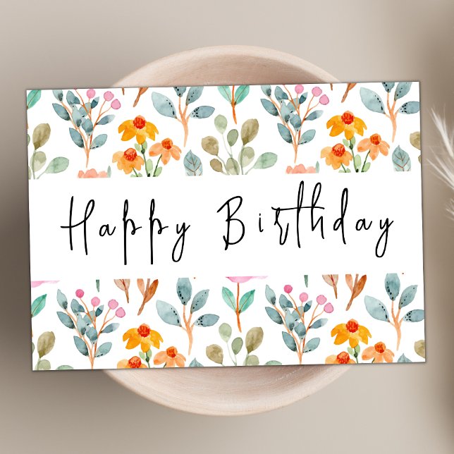 Cartão Watercolor Wildflower Theme Modern Happy Birday (Criador carregado)