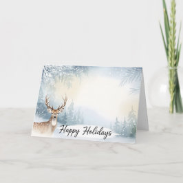 Cartão Watercolor Winter Deer Happy Holidays Card