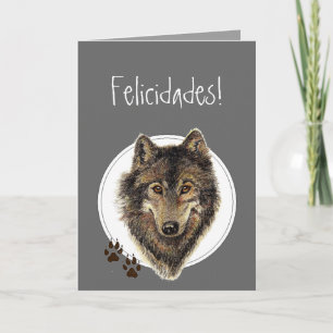 Cartão Watercolor Wolf Tracks Felicidades! Birthday