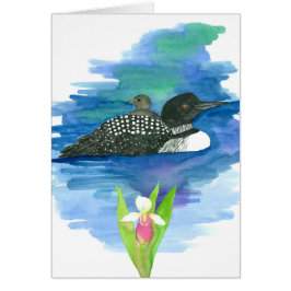Cartão Waterfowl Loon Baby Bird Lady Slipper Vazio