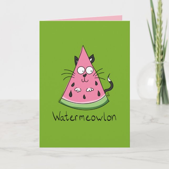 Cartão Watermeowlon Watermelon Gato Engraçado Gato (Frente)
