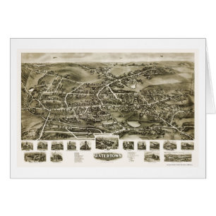 Cartão Watertown, mapa panorâmico do CT - 1918