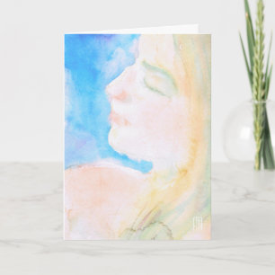 Cartão Watery Watercolor Mulher Romântica Saudação Rom