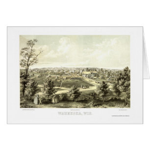 Cartão Waukesha, mapa panorâmico dos WI - 1857