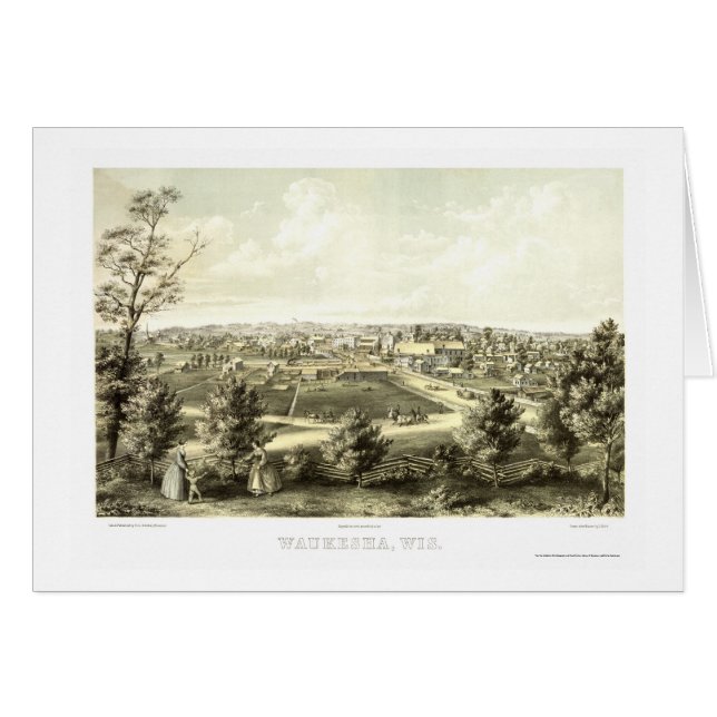 Cartão Waukesha, mapa panorâmico dos WI - 1857 (Frente Horizontal)