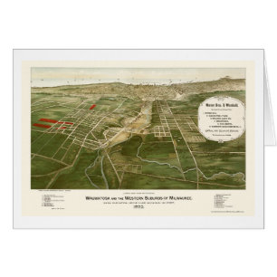 Cartão Wauwatosa, mapa panorâmico dos WI - 1892