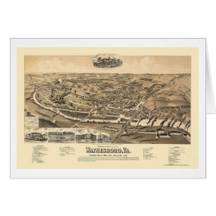 Cartão Waynesboro, mapa panorâmico do VA - 1891