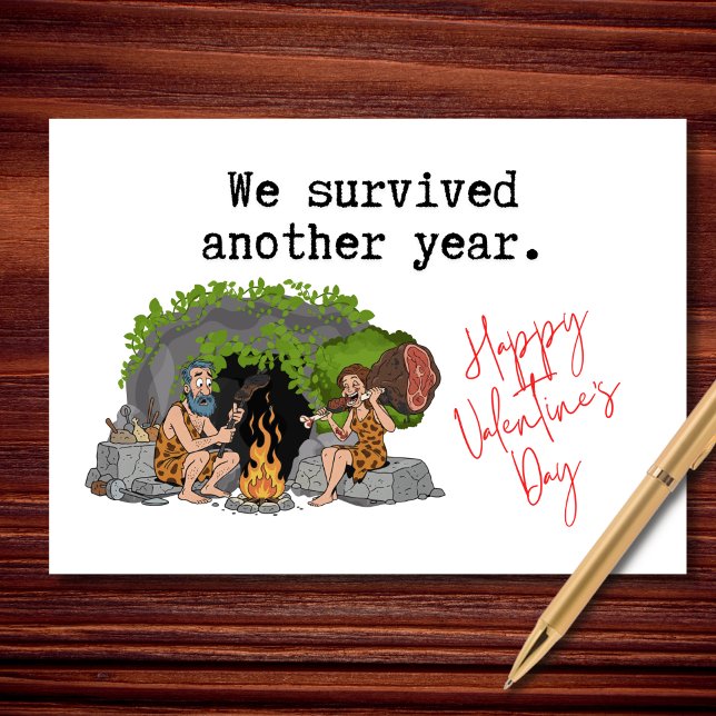 Cartão We Survived Another Year Funny Valentine’s (Built on fire, meat, and commitment.)