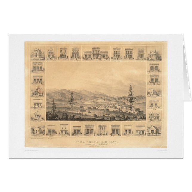 Cartão Weaverville, mapa panorâmico 1856 do CA (1846A) (Frente Horizontal)