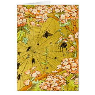 Cartão Web de aranha da arte do vintage na árvore de