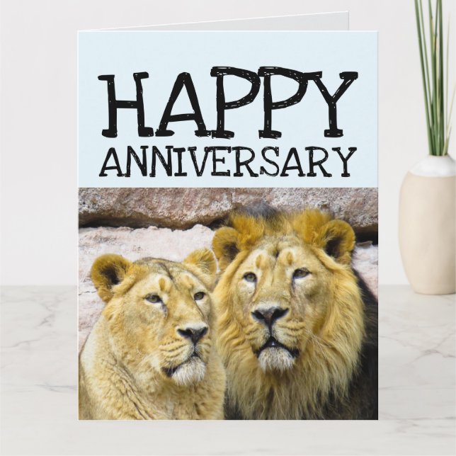 CARTÃO WEDDING ANNIVERSARY LION COUPLE GREETING CARD (Frente)