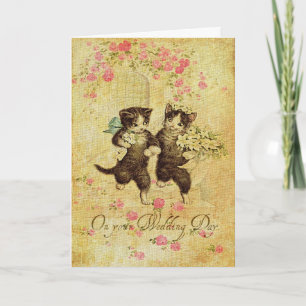 Cartão Wedding Day Kitties, Vintage Digital Art