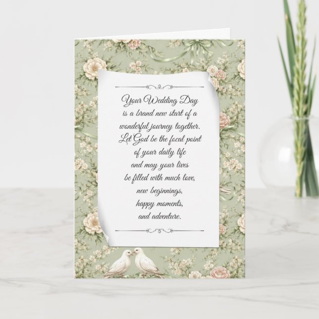 Cartão Wedding Doves and Ribbons Congratulations (Frente)