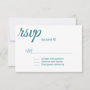 Cartão Wedding minimalista do azul de pavão RSVP