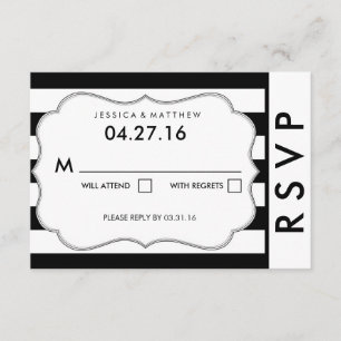 Cartão Wedding moderno da listra preto e branco