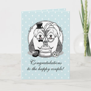 Cartão Wedding Old English Sheepdogs Bride Groom Gray 1