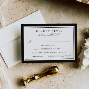 Cartão Wedding preto e branco de RSVP com escolha