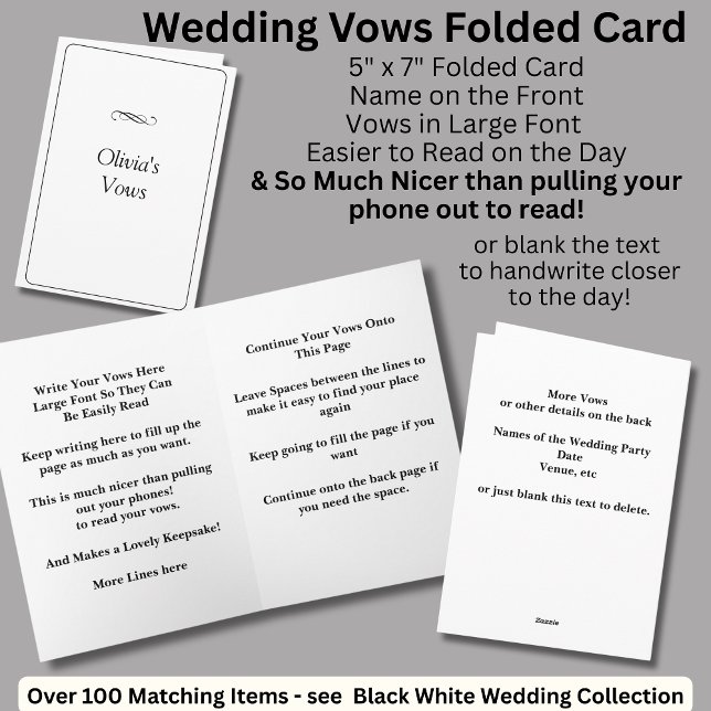Cartão Wedding Vows Folded Card Black White (Criador carregado)