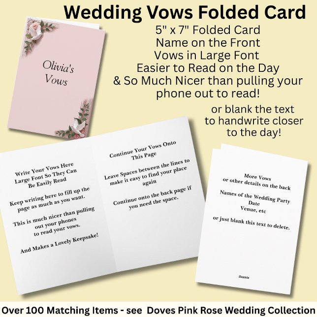 Cartão Wedding Vows Folded Card Pink Roses & Doves (Criador carregado)