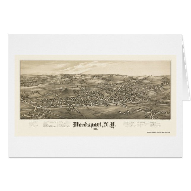 Cartão Weedsport, mapa panorâmico de NY - 1885 (Frente Horizontal)