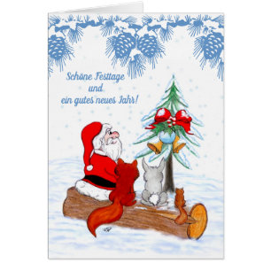 Cartão Weihnachtsmann Kaninchen Fox Eichhörnchen, Deutsch