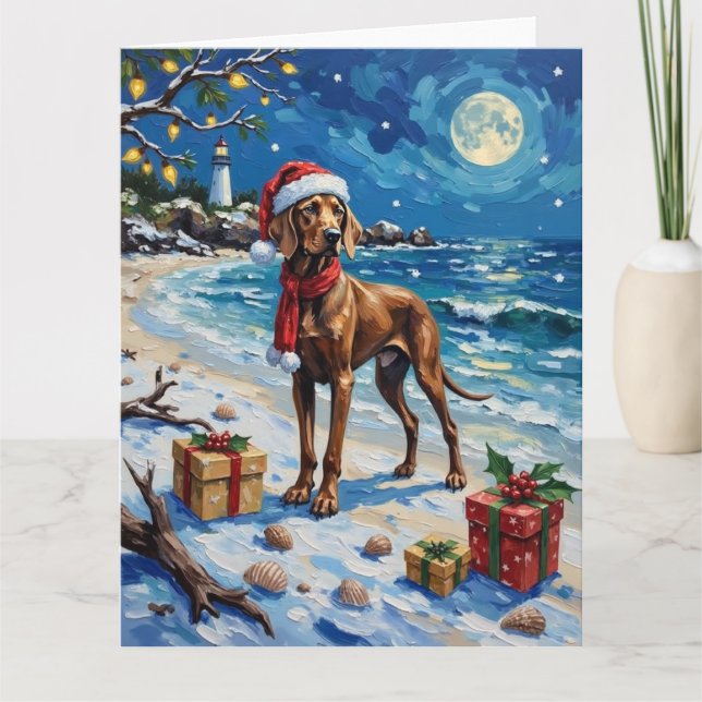 Cartão Weimaraner Christmas Beach Holiday (Frente)