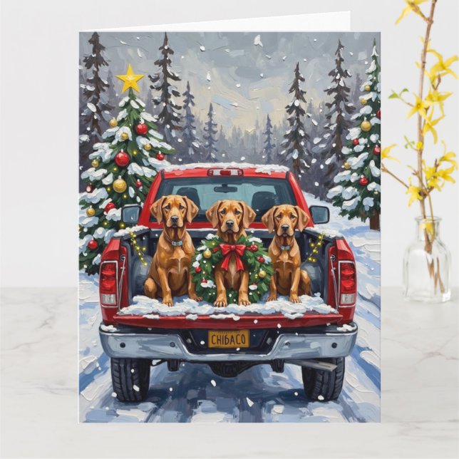 Cartão Weimaraner Christmas Red Truck Holiday (Flor Amarela)