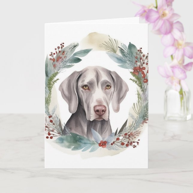 Cartão Weimaraner Christmas Wreath Festivo Pup (Orquídea)