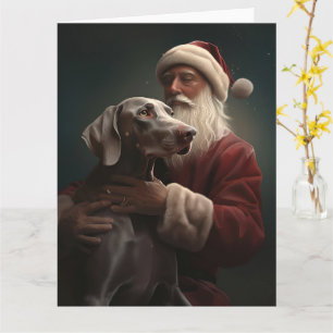 Cartão Weimaraner com Papai Noel Natal Festivo