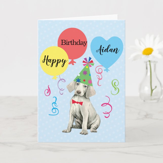 Cartão Weimaraner de Balões de festa de aniversári (Planta pequena)