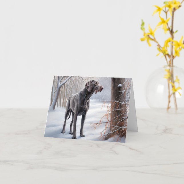 Cartão Weimaraner Deixe Nevar Natal (Flor Amarela)