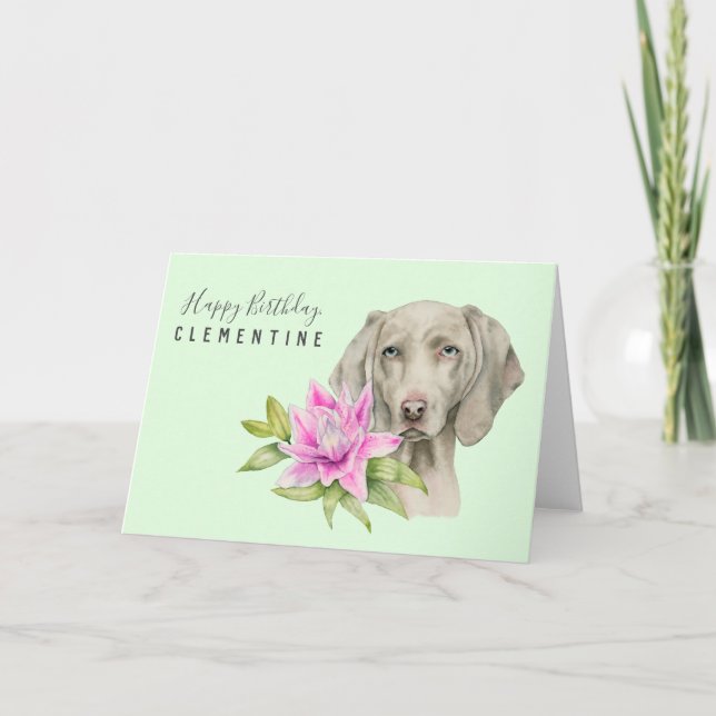 Cartão Weimaraner Dog Watercolor Aniversário (Frente)