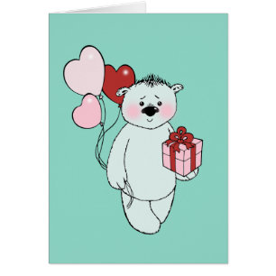 Cartão Weißer Teddybär mit einem Geschenk e Luftballons