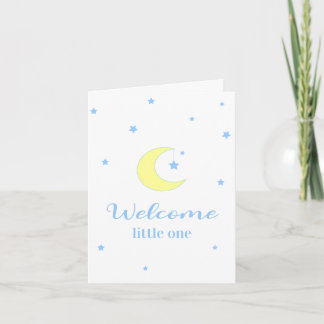 Cartão Welcome Little One Moon and Stars New Baby Blue 